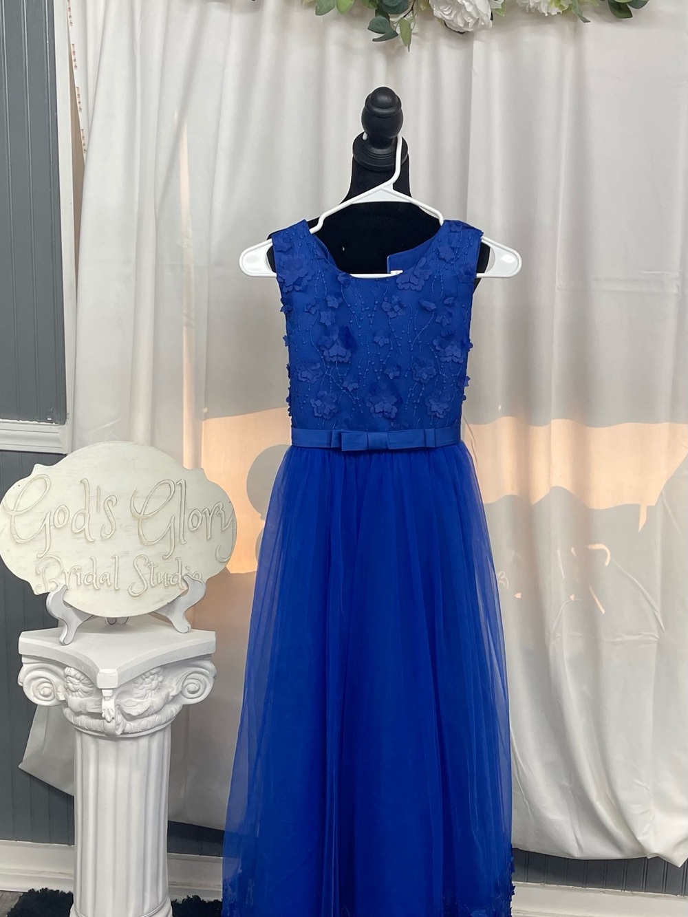 Royal Blue Girls' Flower-Appliqué Tulle Dress